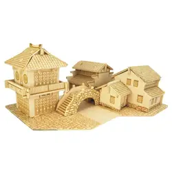 Деревянные головоломки Китайский цзяньнань воды деревня деревянные строчки здания Моделирование игрушка 3D дом модель образования