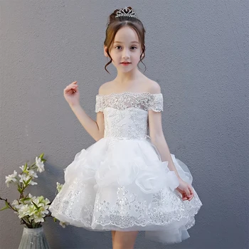 

Summer New 3-15 Year Children Girls White Birthday Wedding Party Princess Lace Dress kids Sleevelesss Costume Teenagers Dress