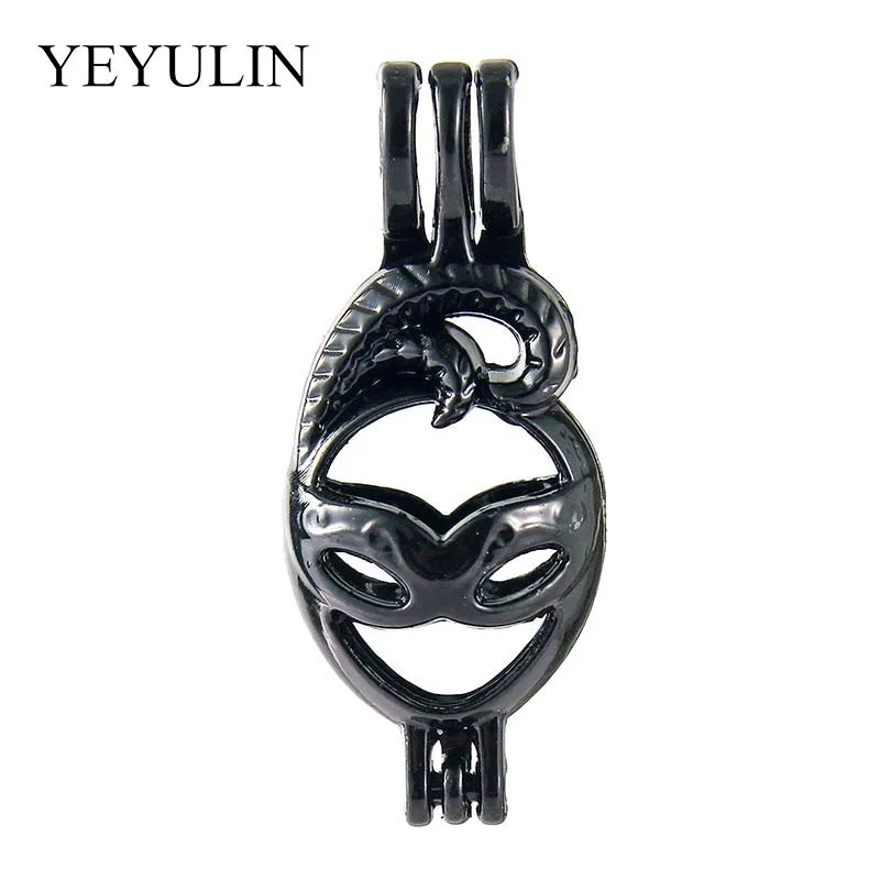 

1PCS Black Mask Shape Locket Pearl Cage Pendant For DIY Charms Necklace Aroma Essential Oil Diffuser Fashion Jewelry Accessories