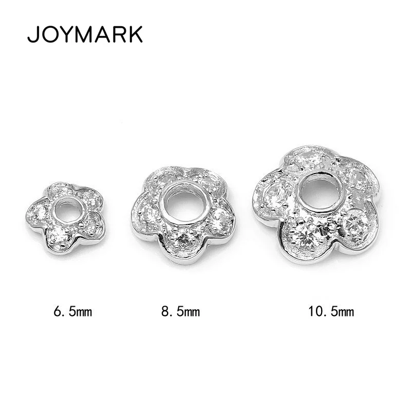 

New 6mm 8mm 10mm CZ Zircon Micro Pave 925 Sterling Silver Flower Bead Caps Spacer Torus Accessories For DIY Jewelry SBC-HT005