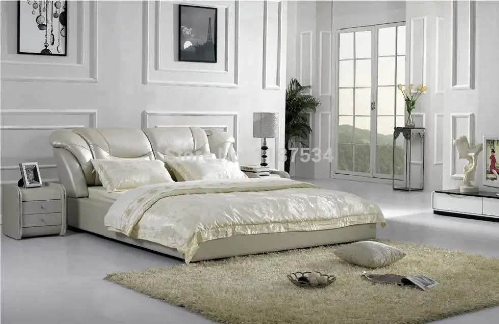 Bedroom furniture king size large soft bed leather comfortable bed B235