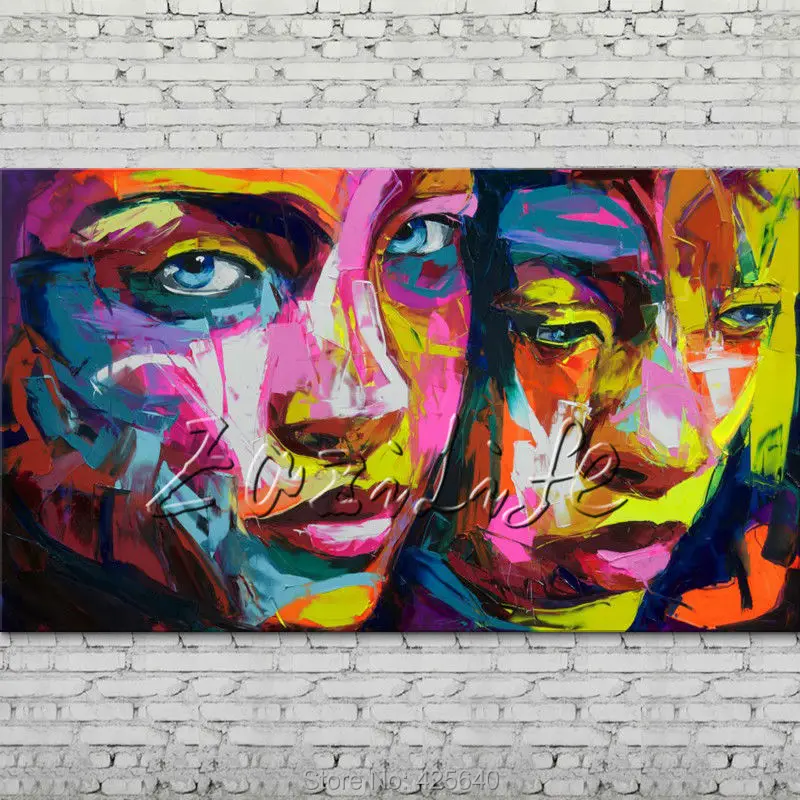 

Palette knife portrait Face Oil painting Character figure canva Hand painted Francoise Nielly Art picture room 14-(1)