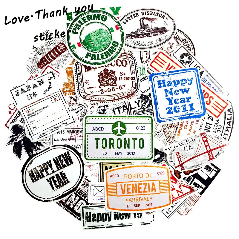 60PCS Creative Cute Self-made Postmark Stamp Tide Graffiti Sticker For Laptop Luggage Decal PVC Waterproof toy Stickers For Kids