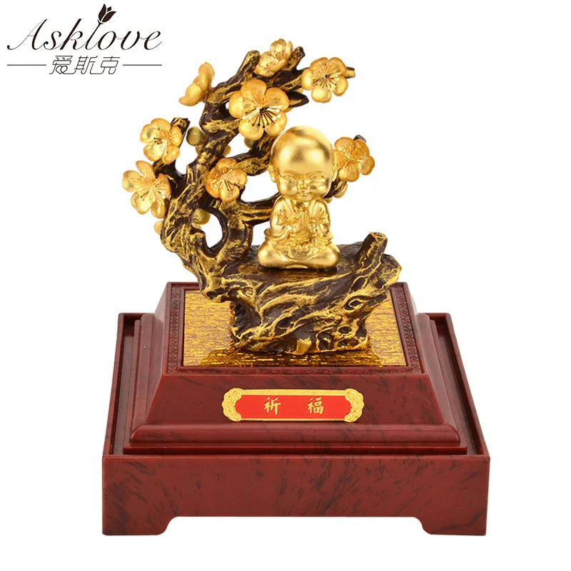 

Asklove Feng shui Blessing ornaments 24K Gold foil finger Buddhism Figurine Lucky tree Bonsai Gifts Home decoration accessories