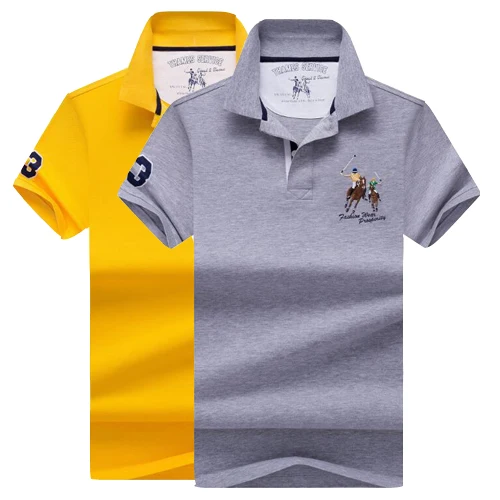 Летняя Высококачественная брендовая одежда Для мужчин Поло рубашка Бизнес Повседневная хлопковая Футболка-поло Для мужчин сплошной ralph Для мужчин рубашка поло 2 шт - Цвет: 3111 Gray yellow
