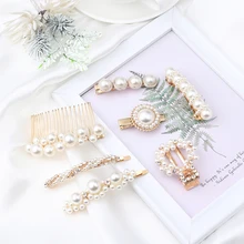 1 шт. корейский шик имитация жемчуга кристалл шпильки заколка для волос женские аксессуары для волос геометрический круглый цветок металлические заколки для волос