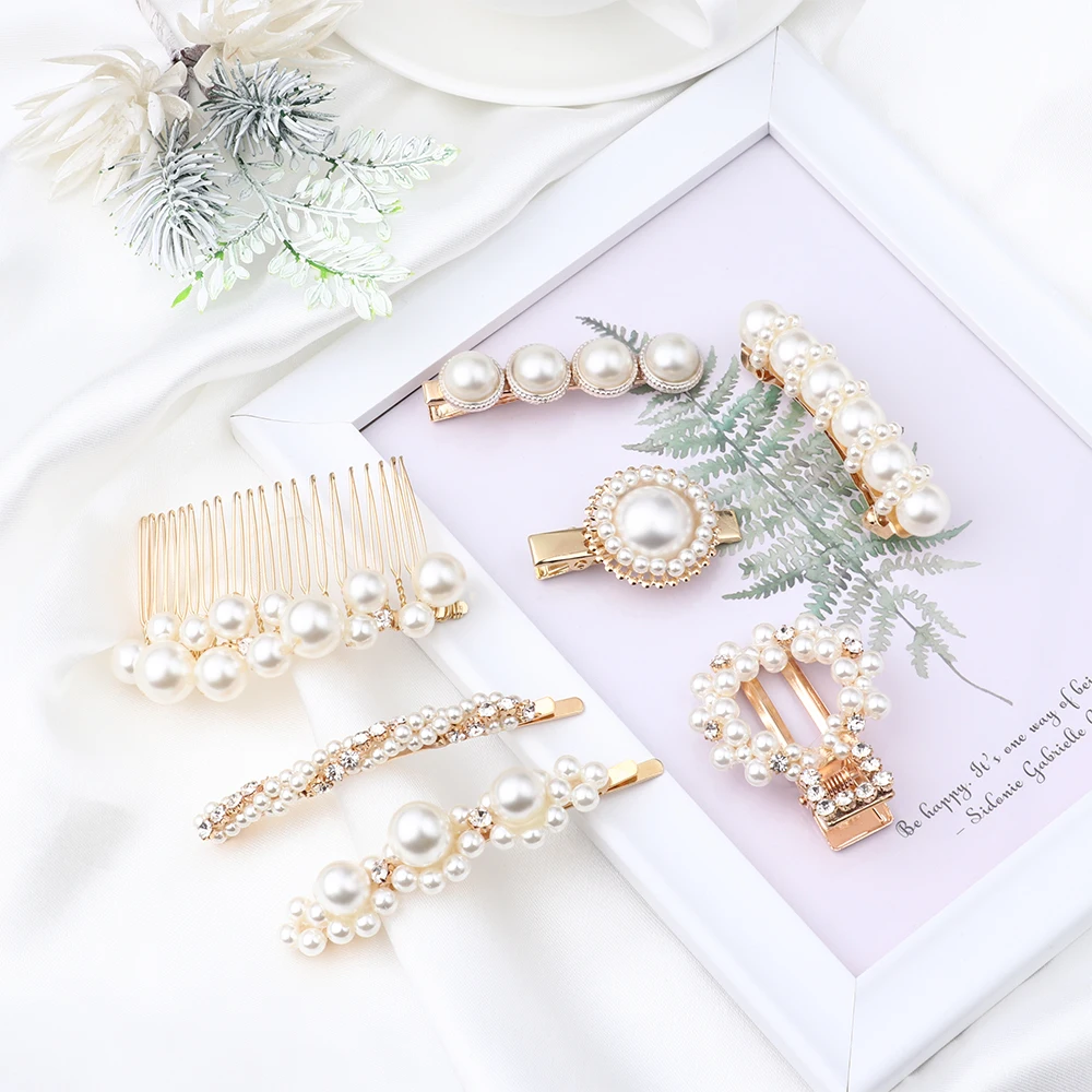 1pcs Korea Chic Imitation Pearl Crystal Hairpins Hair Clip Women