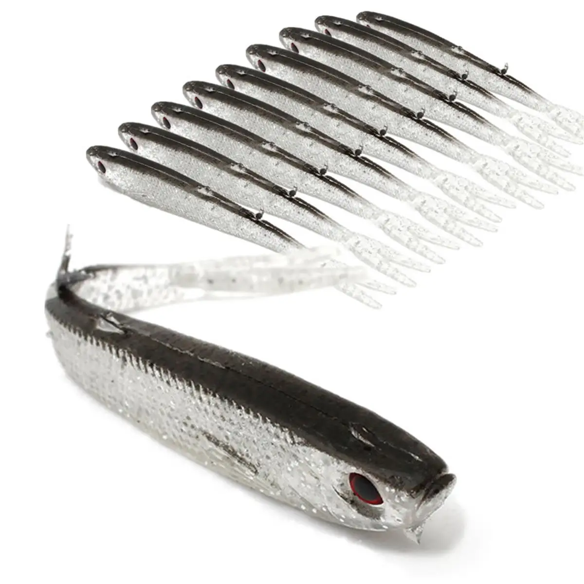 Hot Sale 10pcs/Set 10cm Soft Silicone Tiddler Bait Fluke Fish Fishing Saltwater Fish Lure accessory