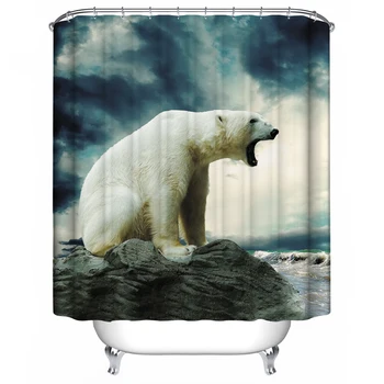 

Customize 3D Shower Curtains Cartoon Roaring Polar Bear Pattern Waterproof Thickened Washable Bath Curtains Bathroom Products