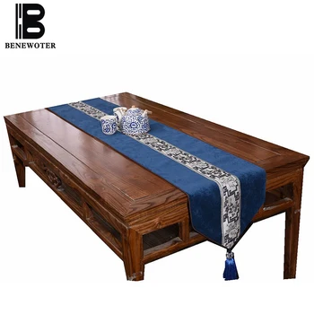 

Elegant Jacquard Table Flag Brief Chinese Style Chenille Table Runners Teaware Mat Tassel Tablecloth Bed Flag Wedding Home Decor