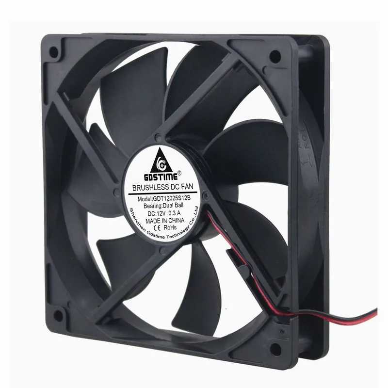 

10 шт. Gdstime 120x120x25 мм 12025B 0.3A двойной шарикоподшипник 2Pin 12 В 12 см DC бесщеточный промышленный кулер ПК охлаждающий вентилятор 120 мм
