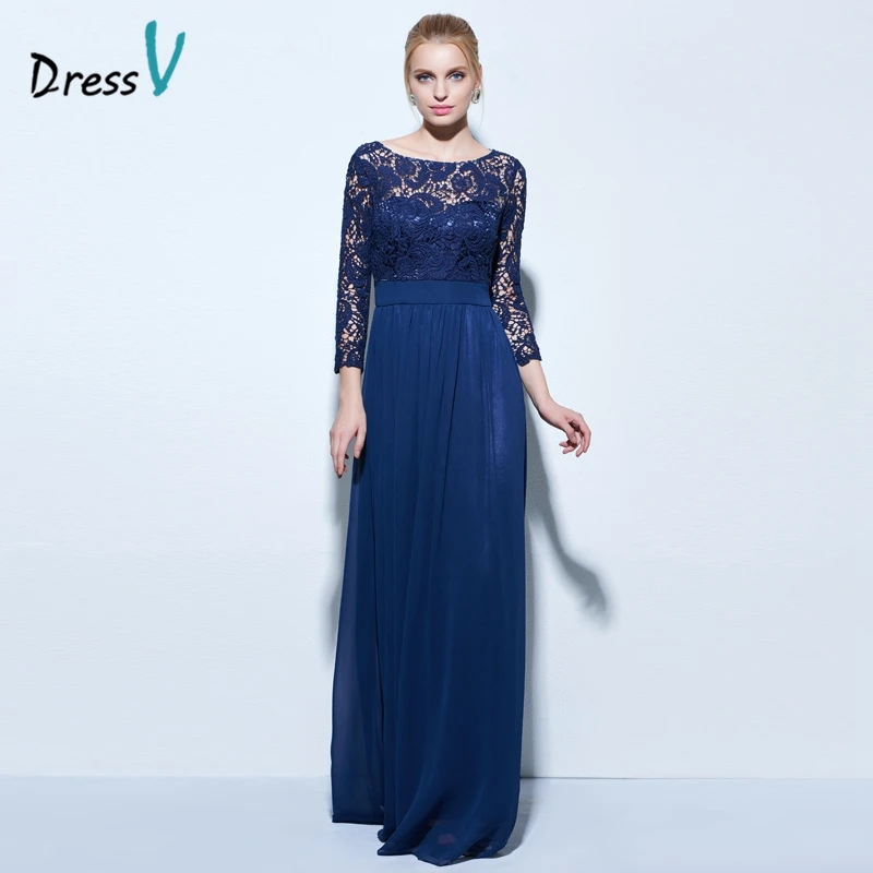 Dressv boat neck A line lace evening dress