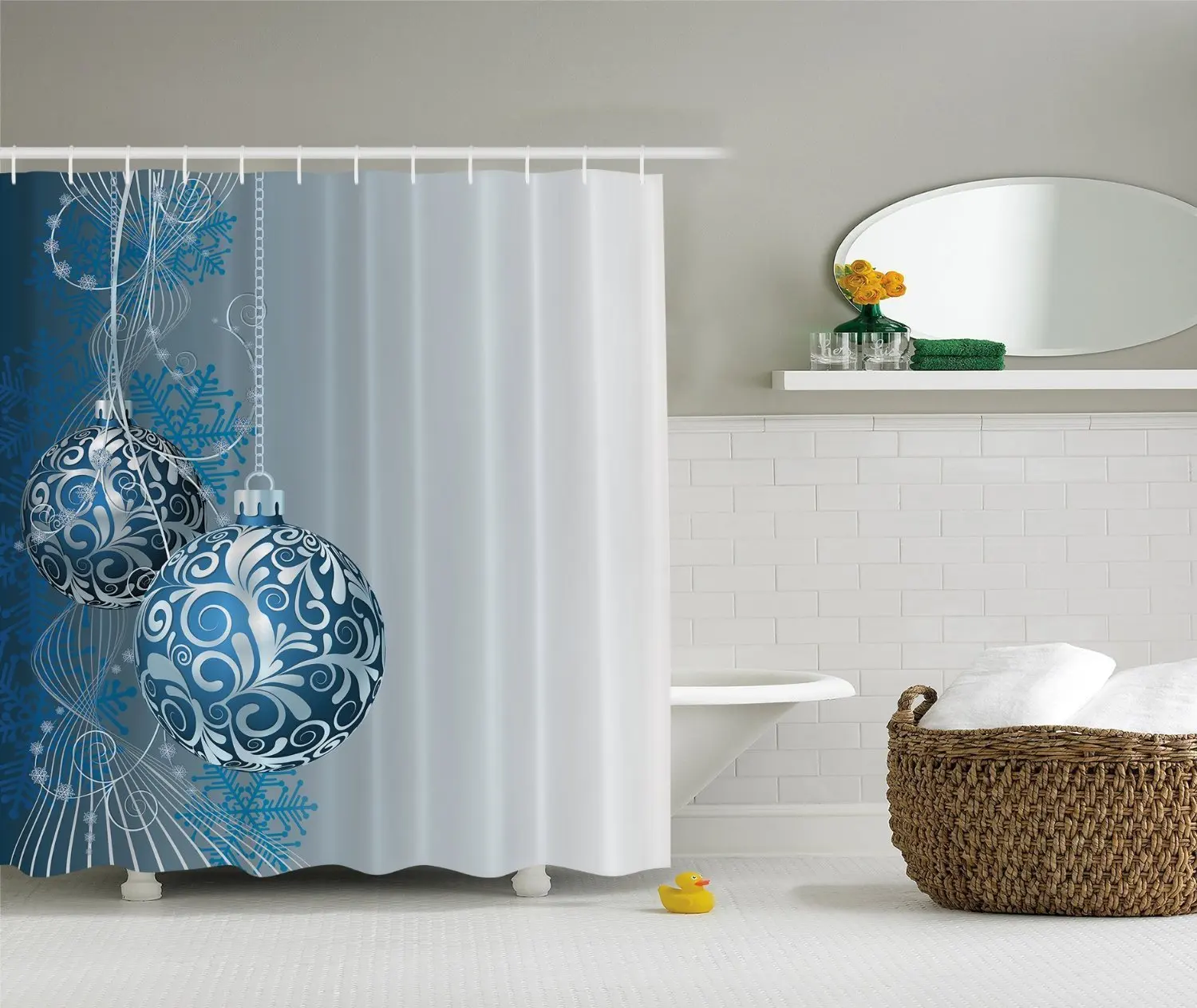 WARM TOUR Blue Silver Holiday Christmas Fashion Shower Curtain Polyester Curtain Hotel/Bathroom