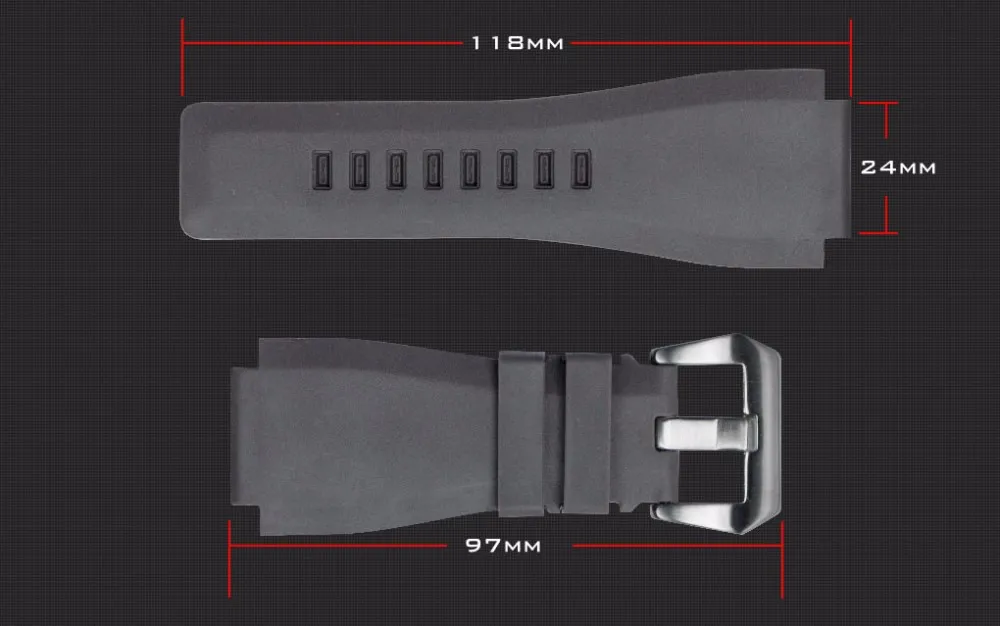 Силиконовый ремешок для часов для мужчин, 24 мм, резиновый ремешок для часов, ремешок для наручных часов, сменный ремешок для мужчин, черный и серый цвета