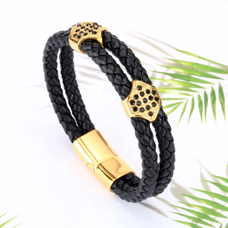 

Mcllroy bracelet men/leather/gold/stainless steel/luxury/homme/bracelets for men Multilayer leather bangle mens jewelry bileklik
