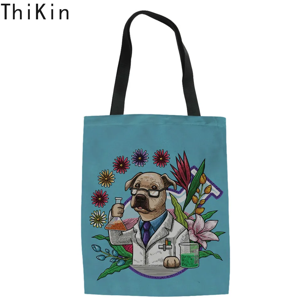 

THIKIN Women Shopping Tote Bags Lab Science Canine Print Girls Eco-friendly Travel Storage Handbag Reusable Folding Canvas Bag