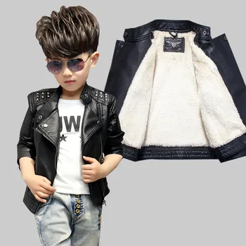 

Fashion Boy Black Leather Jackets Clothing Autumn Winter Thick Warmer Coat Kids PU Leather Boys Zipper Children Outerwear C11