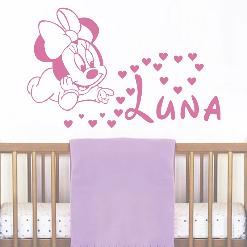 

POOMOO Wall Girl Personalised Name Decals Baby Minnie Mouse Vinyl Sticker Baby Girl Name Nursery Art for Kids Rooms