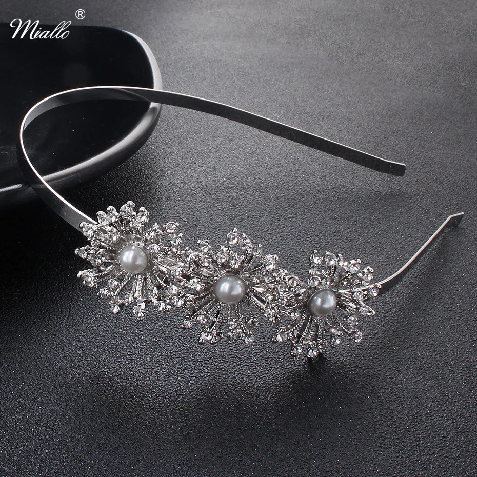 

Miallo Fashion Austrian Crystal Women Wedding Tiaras Simulated Pearls Metal Alloy Hairbands Hair Jewelry Accessories for Bride