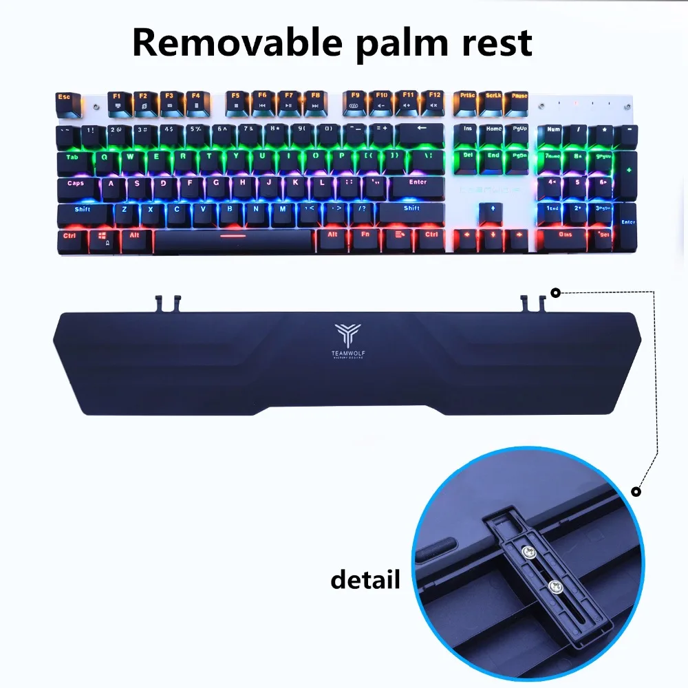  Wireless gaming mechanical keyboard LED backlit black blue switch rechargeable 2.4GHz Gamer US/Russ