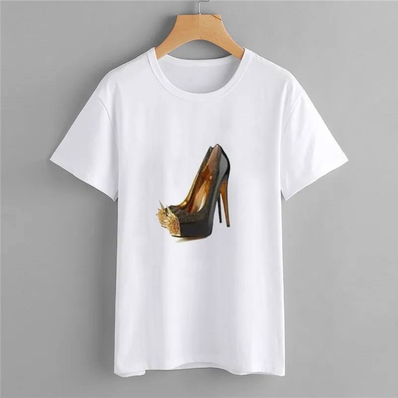 Casual Fashion Women Summer Short Sleeve Casual Print Tops Tee Round Neck T-Shirt Stiletto Print Clothing For Women Girls 35MY13 (7)