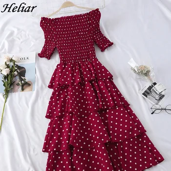 

HELIAR 2019 Spring/Summer Women Dress Lady Off-should Draped High Waist Party Dress Femme A-Line Pleated Elegant Dress For Women