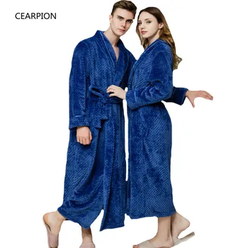 

CEARPION Lovers Winter Thick Robe Women Sexy Solid Kimono Bathrobe Gown Men Long Sleeve Nightgown Warm Casual Home Clothes