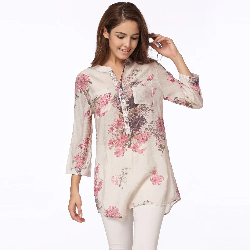 

Women's Plus Size 3XL tops and blouses Long Shirt Vintage Floral Summer Tops Ladies Office Work Wear Korean Fashion tunic