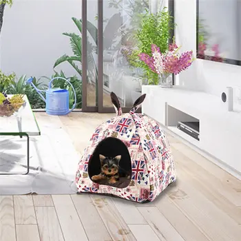 

Hoomall Dog Soft Bed Mat Kennel Puppy Triangle Tent Winter Warm Bed Nest Printed Plush Cloth House for Small Medium Pet Dogs