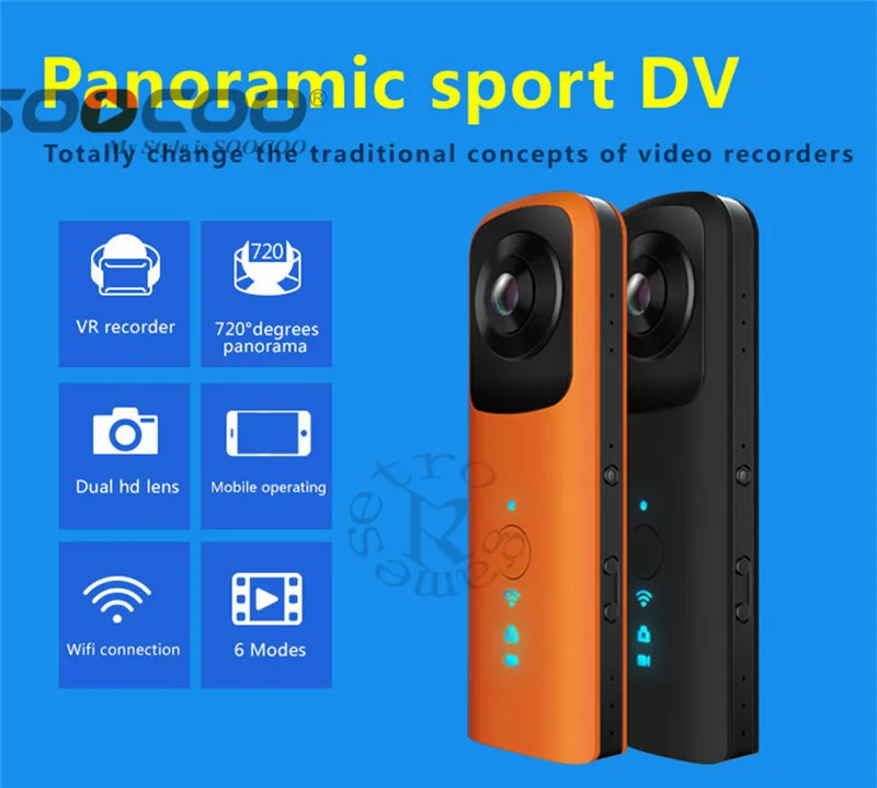 

DHL HB720 Handheld Dual-lens Panoramic Outdoor Sports Camera VR HD 4K Camera Built-in WIFI AP Contact Phone