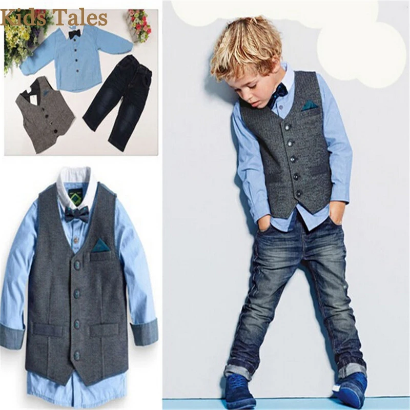 PR 018 Summer Baby Boy Gentleman Outfits Butterfly Bow Tie+ Vest +T