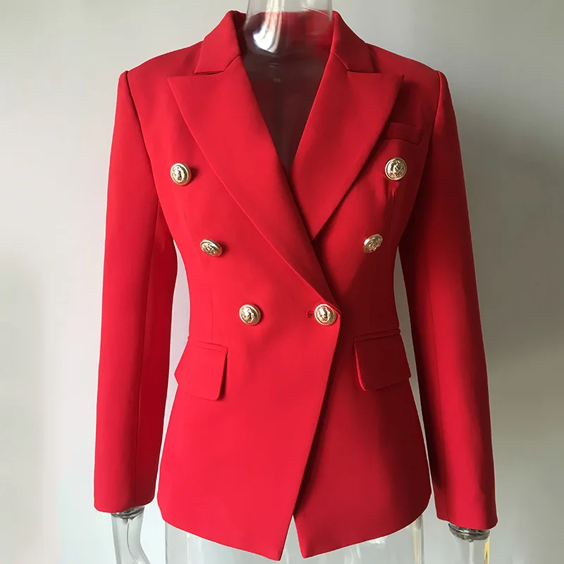 Plus Size XXXL Classic Design European High Street Style Women Red Slim Blazer Metal Buttons Fashion Blazers High Quality