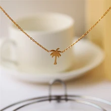 Boho Choker Gold Palm Tree Necklace Pendant Collier Femme Stainless Steel Chain Necklace For Women Island Life Bff Jewelry