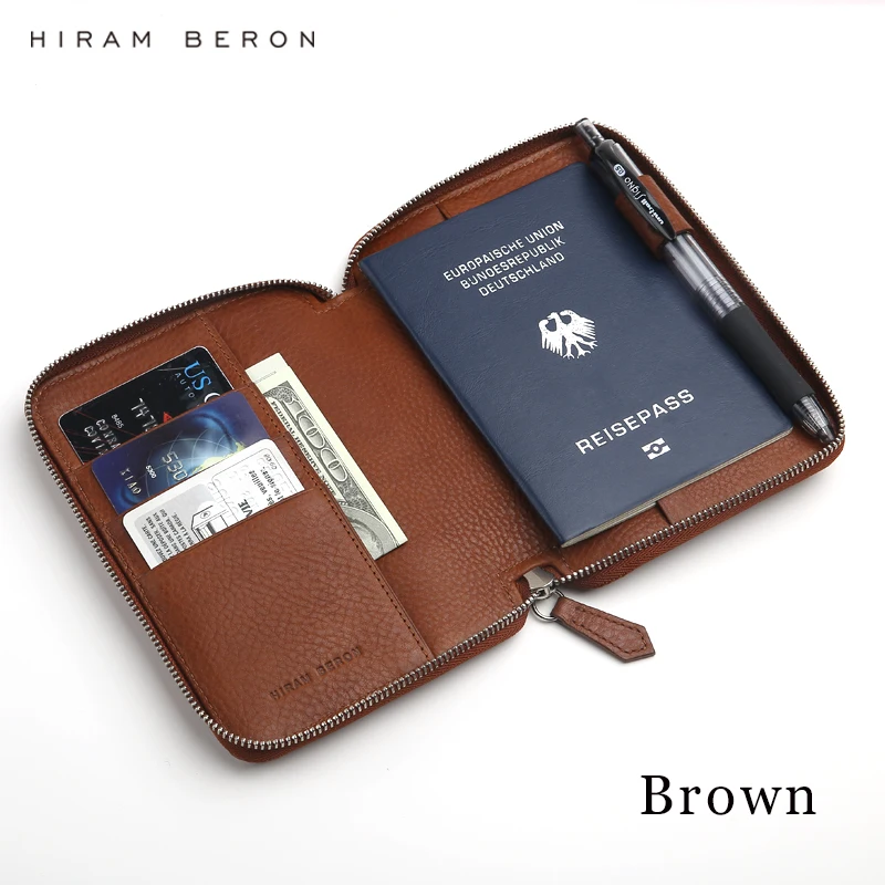 Custodia per passaporto regalo Hiram Beron Portafoglio autentico con cerniera con blocco RFID di grande capacità, regalo per una famiglia di amici - immagine 4