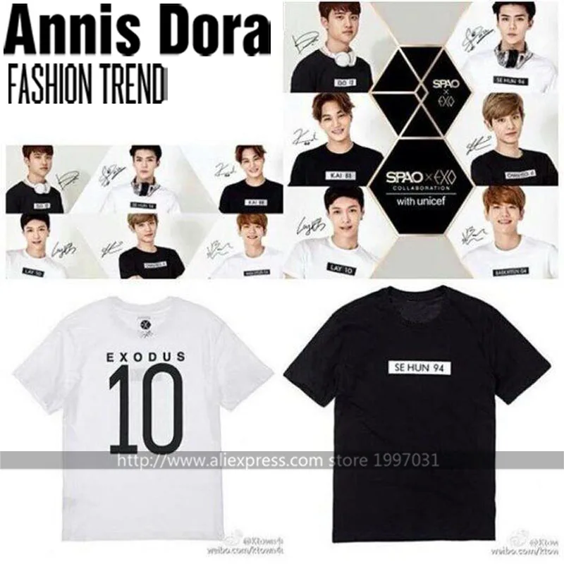 KPOP EXO K Exodus Chanyeol DO Kai Sehun Suho Baekhyun футболка с короткими рукавами и цифрами на день