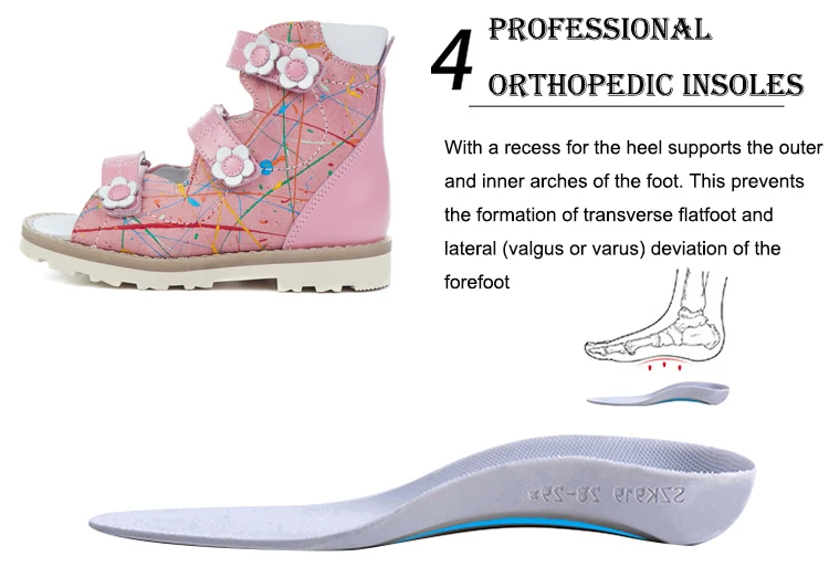 Princepard/Новинка года; детские летние ортопедические сандалии; розовые летние туфли из натуральной кожи для девочек