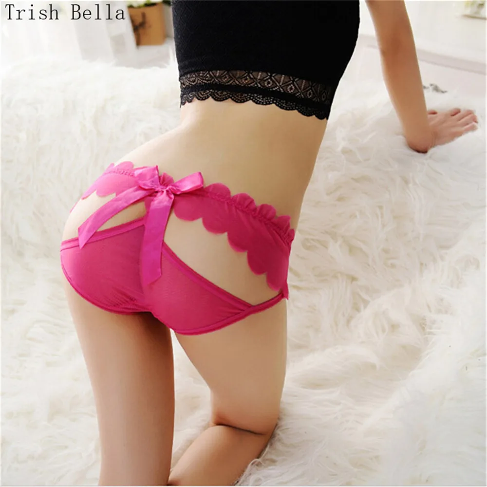 

Trish Bella 2018 Jacobs transparent Fine lines Hollow Ear edge Bow triangle sexy lingerie visavis sexy panties underwear women