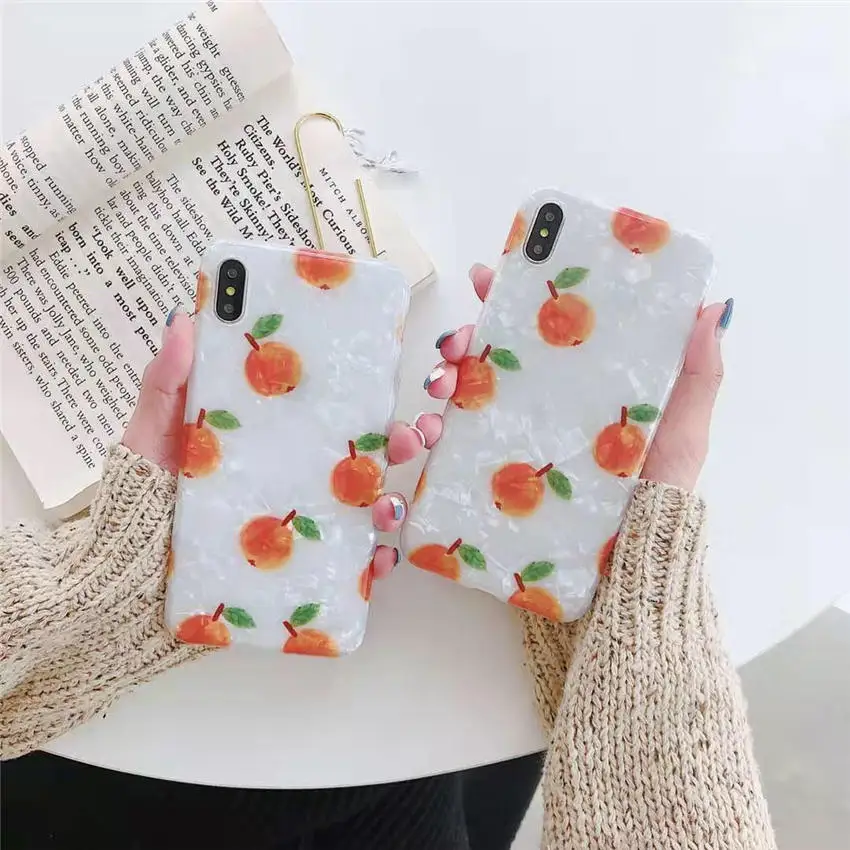 For iPhone XR XS MAX 8 7 6s Plus Back Phone Cases Full Covers 2019 Summer Orange Fruits Diamond Shell Pattern Fundas Coque Capa |