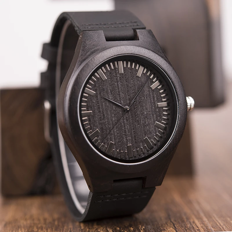 BOBOBIRD лучший подарок для моего мужчины персональный пользовательский Ebony кожа часы идея подарки персонализированные мужские деревянные наручные часы