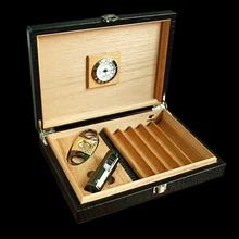 COHIBA Путешествия Черный Аллигатор зерна шаблон кожа кедр деревянный ящик для сигар с прикуривателем набор сигарет резак