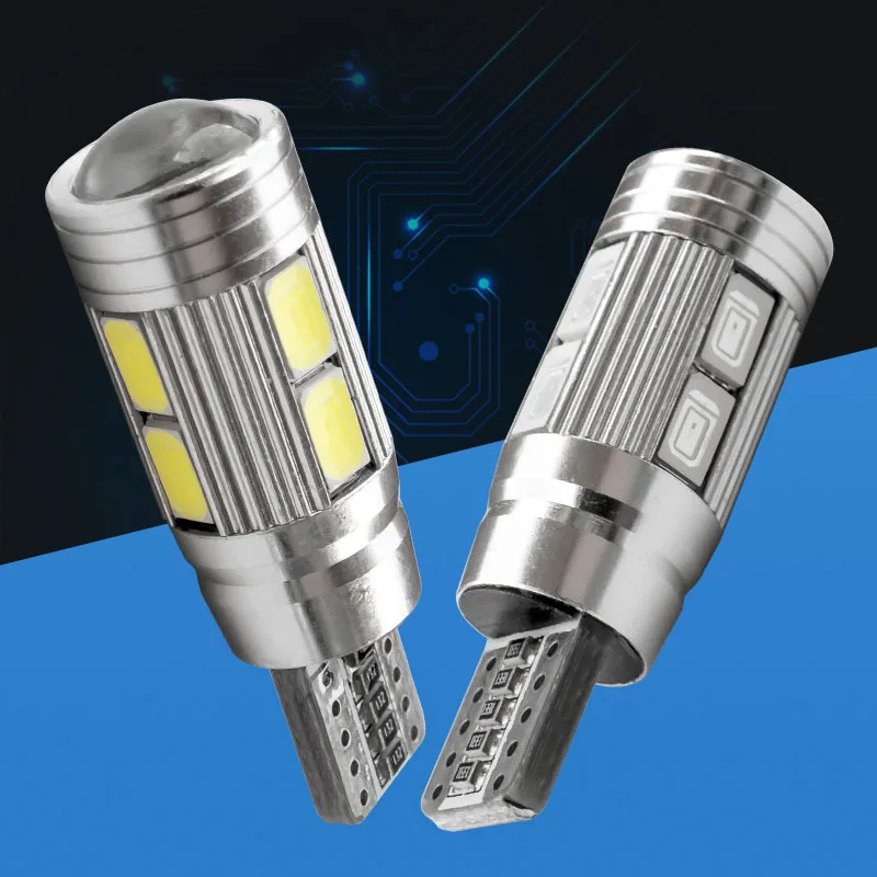 

10pcs T10 W5W 194 10 LED 5630 5730 SMD with lens canbus no error Car reading lamps auto parking lights wedge bulbs white 12V 10