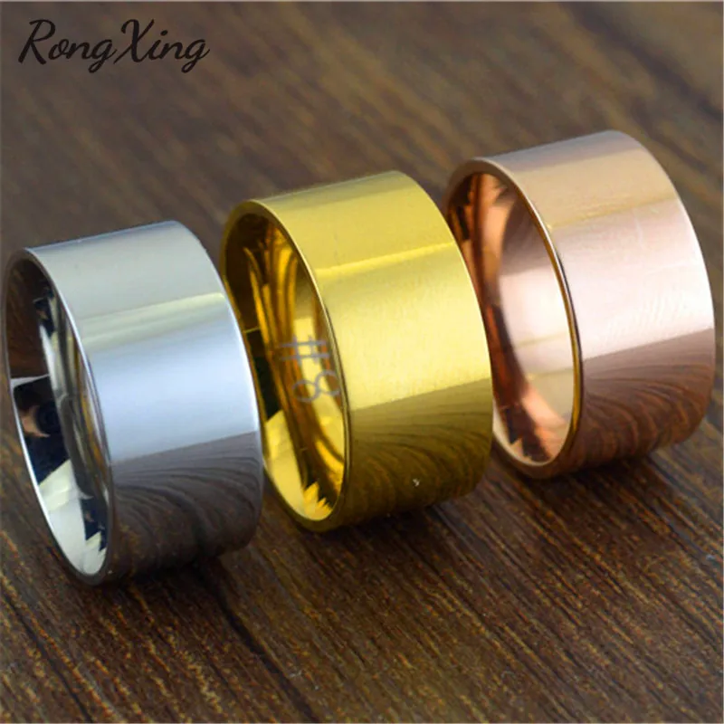 RongXing Ретро золото/серебро/розовое золото 10 мм широкие кольца для мужчин и женщин винтажное титановое стальное кольцо Модные Ювелирные изделия Подарки CH0025