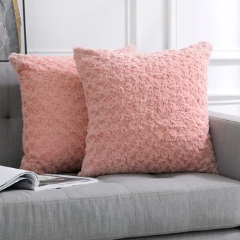 

Decorative Throw Pillow Covers Luxury Faux Fuzzy Fur Soft Cushion Pillow Case Decor Rose Pink Cases for Couch Sofa Bedroom Car