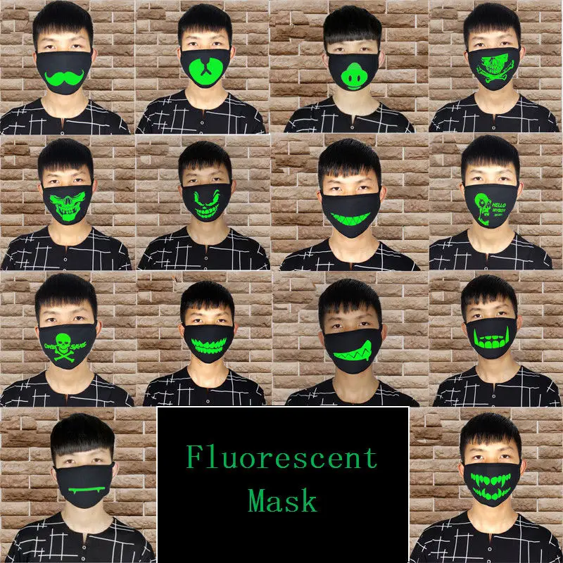Новые Унисекс модные женские и мужские маски флуоресцентная маска 14 стильная маска с мультяшным принтом хлопковая черная ночная светящаяся маска