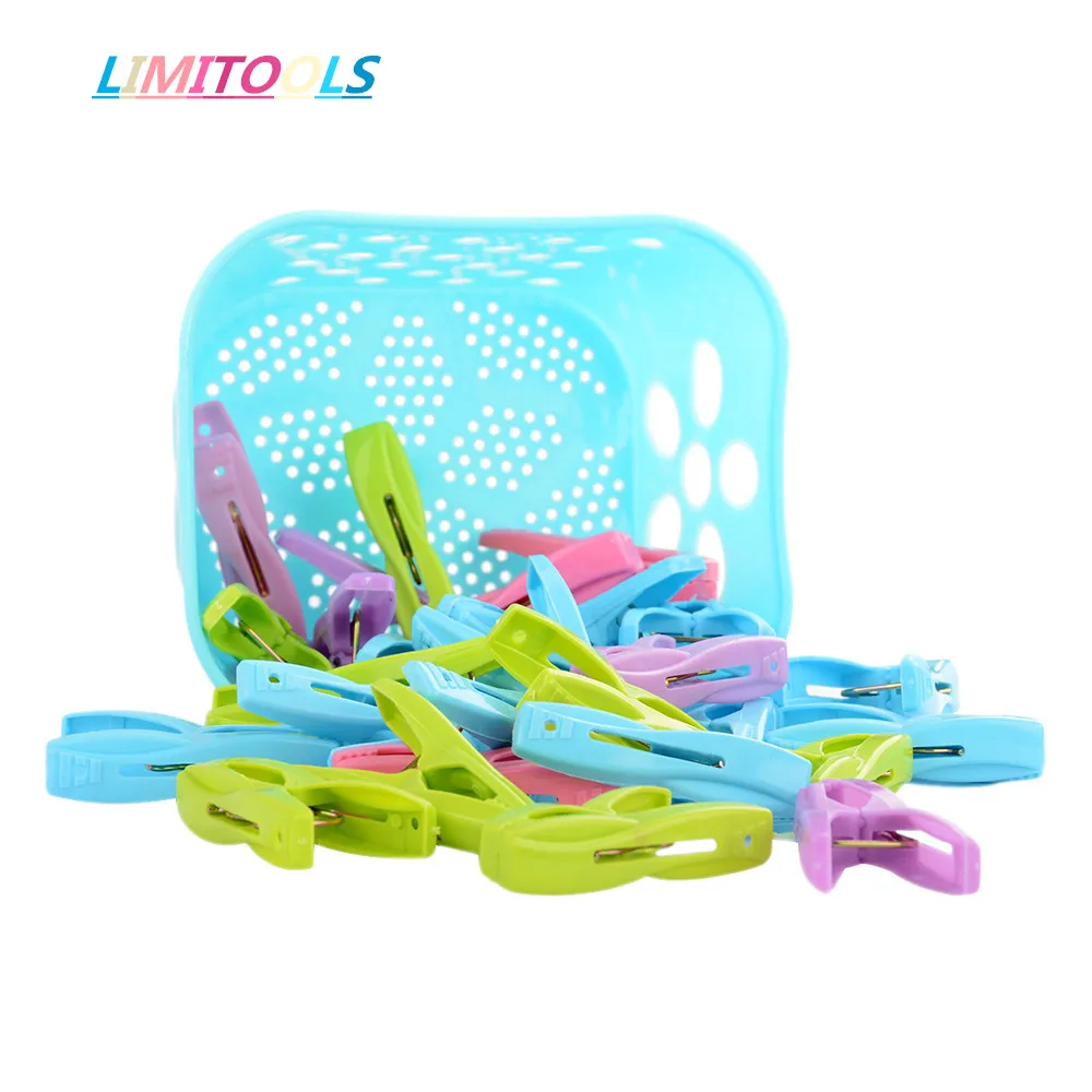 

1x Storage Basket + 30pcs Clothes Pins Set Clothespin Laundry Clothes Pin Large Spring With Basket Convenient Plastic 30pcs