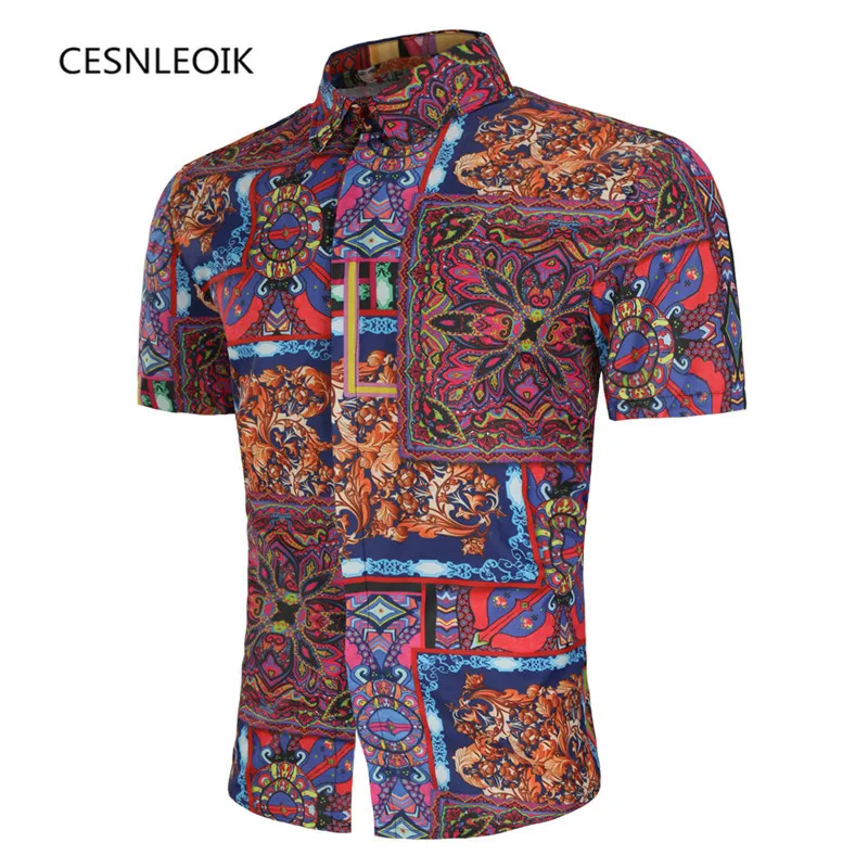 

High Quality Shirt Men Summer Short Sleeve Fashion Men Floral Shirts Slim Fit Plus Size Business Social Shirts Mens DC14