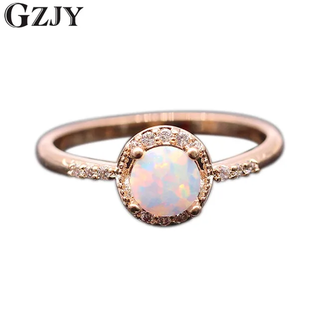 GZJY Beautiful Cute Simple Round Jewelry White Fire Opal Zircon Champagne Gold C GZJY Beautiful Cute Simple Round Jewelry White Fire Opal Zircon Champagne Gold C