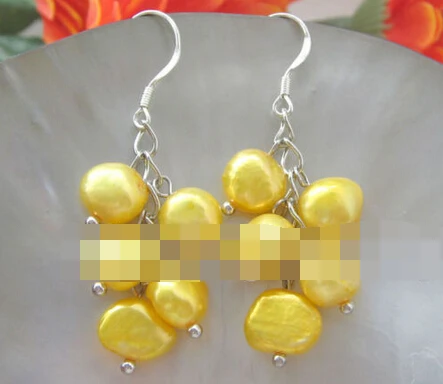 

Hot selling> free shipping 09255 golden baroque freshwater pearl earring -Bride jewelry free shipping