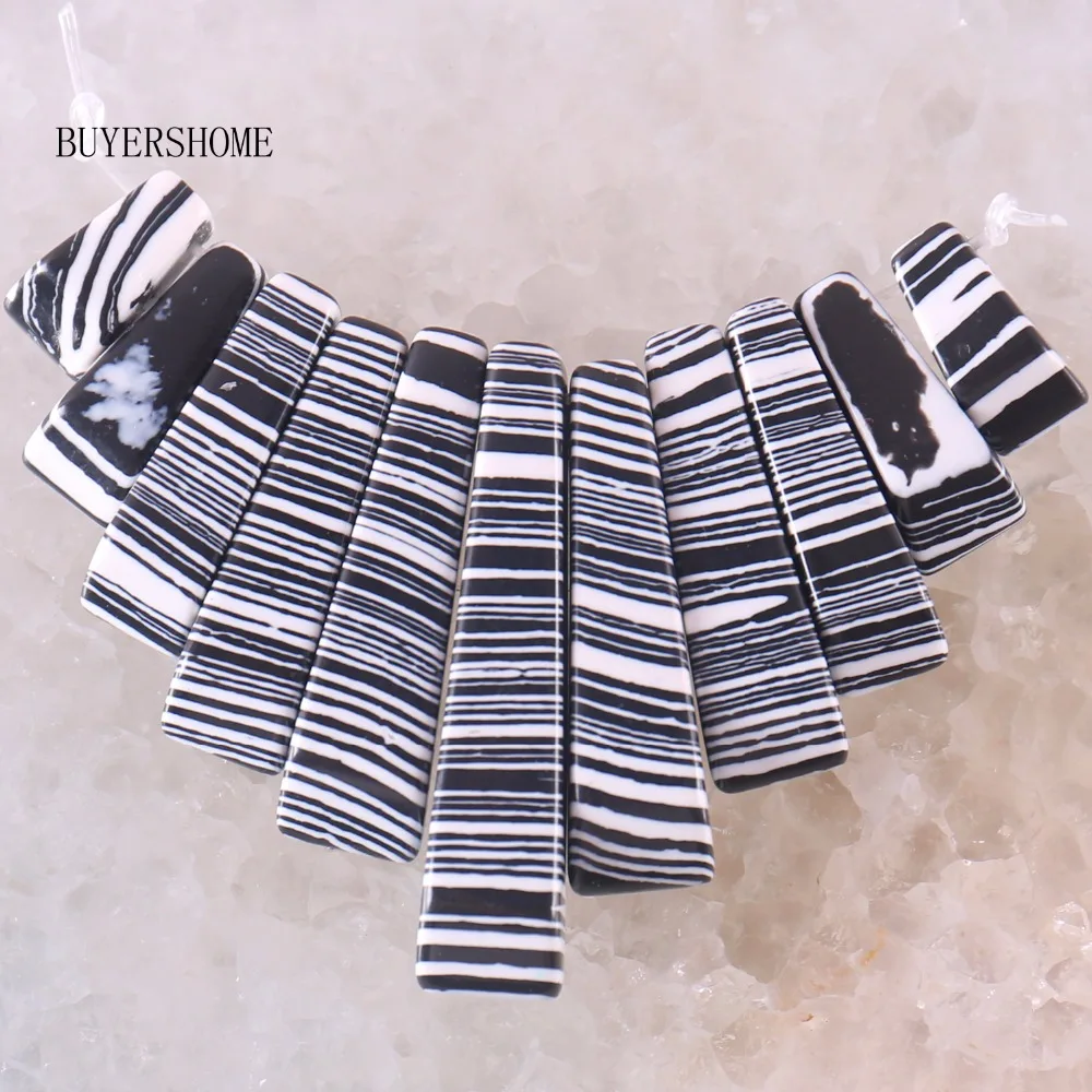 

Free Shipping New without tags Fashion Jewelry Black with White Zebra Stone Jaspe Pendant Beads 11Pcs Set RK047