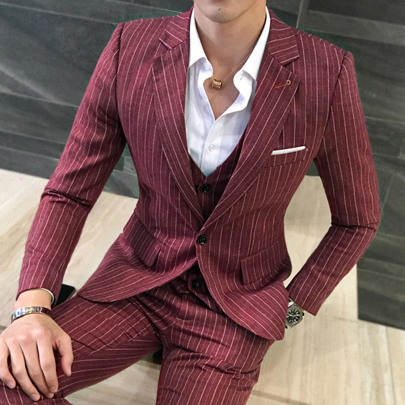 Jackets-Vest-Pants-2019-New-Men-s-Fashion-Boutique-Striped-Business-Casual-Suit-Three-piece (4)